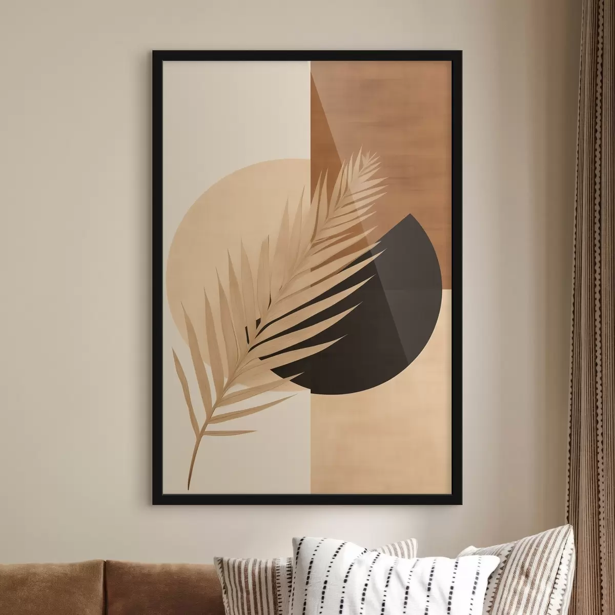 Poster Palmový list nad terakotovou a krémovou geometrií f46490