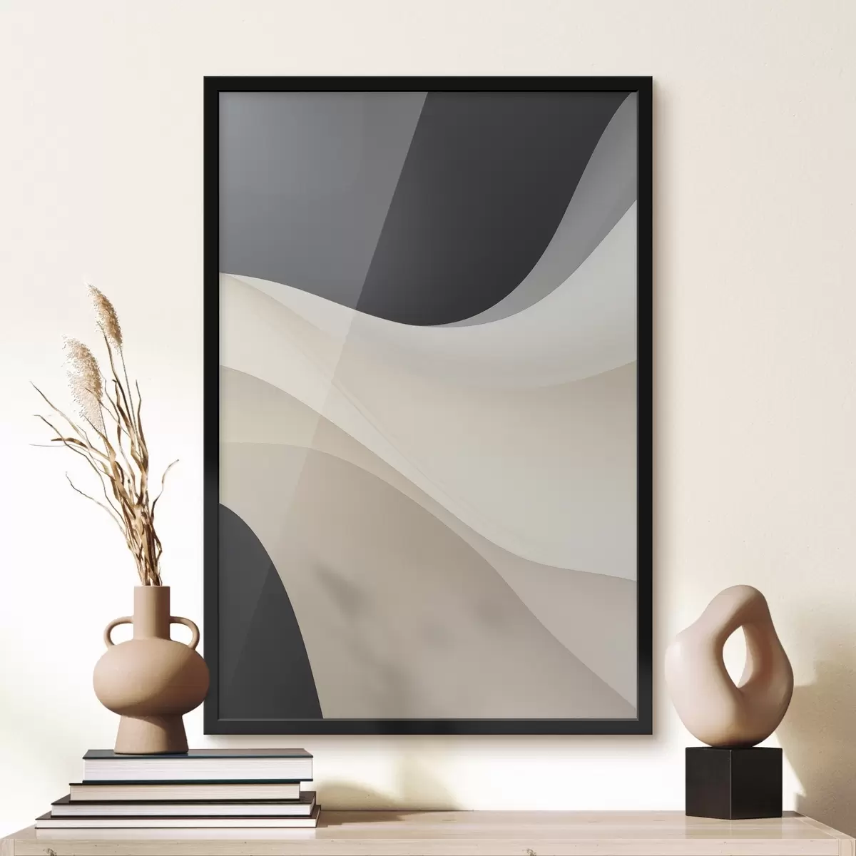 Poster Vrstvené plynulé křivky v černé, krémové a šedohnědé barvě f46492