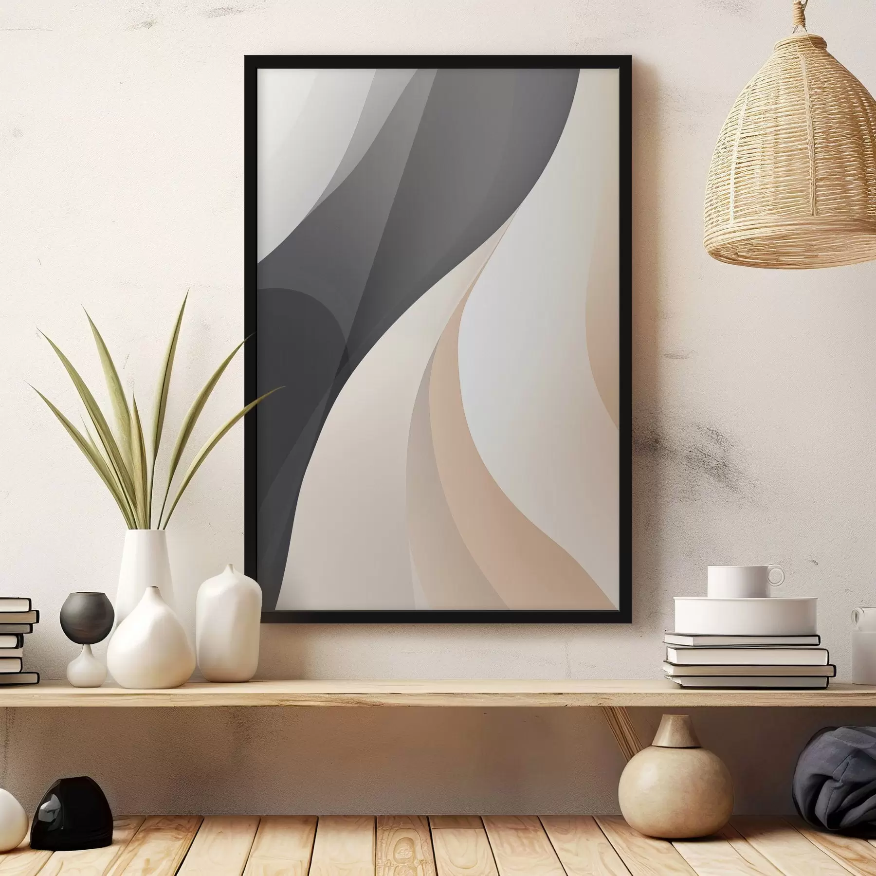 Fototapet Elegantní překrývající se křivky v barvách uhlí, slonové kosti a písku f46493