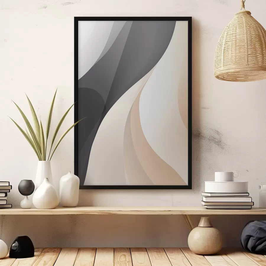 Fototapet Elegantní překrývající se křivky v barvách uhlí, slonové kosti a písku f46493