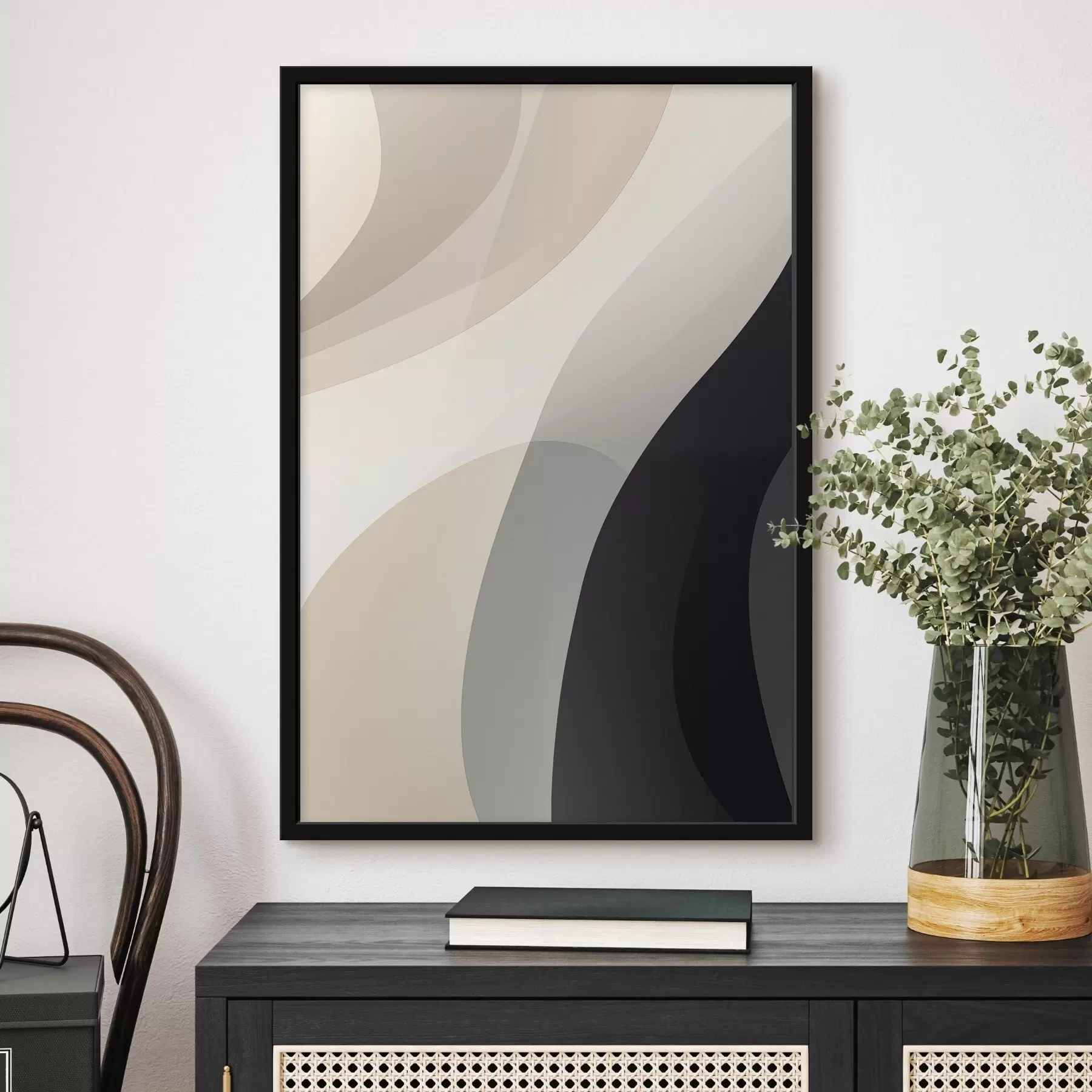 Fototapet Organické vlnové tvary v teplé béžové a uhlově šedé barvě f46494