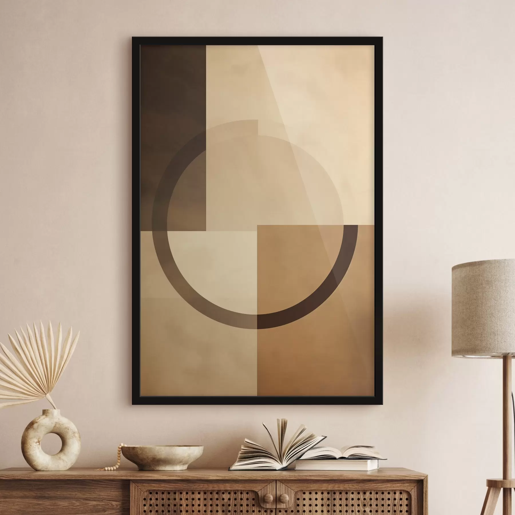 Fototapet Tlumené čtverce s průsvitným prstencem, teplá zemitá paleta barev f46498