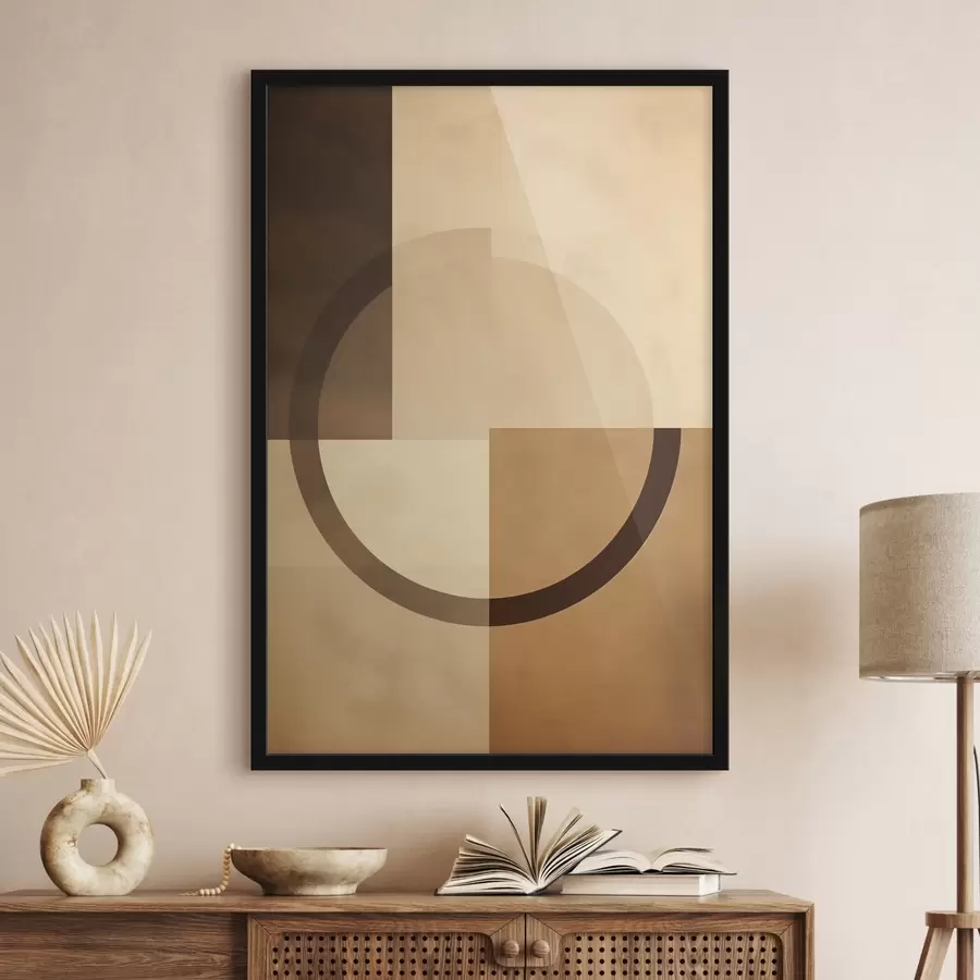 Fototapet Tlumené čtverce s průsvitným prstencem, teplá zemitá paleta barev f46498