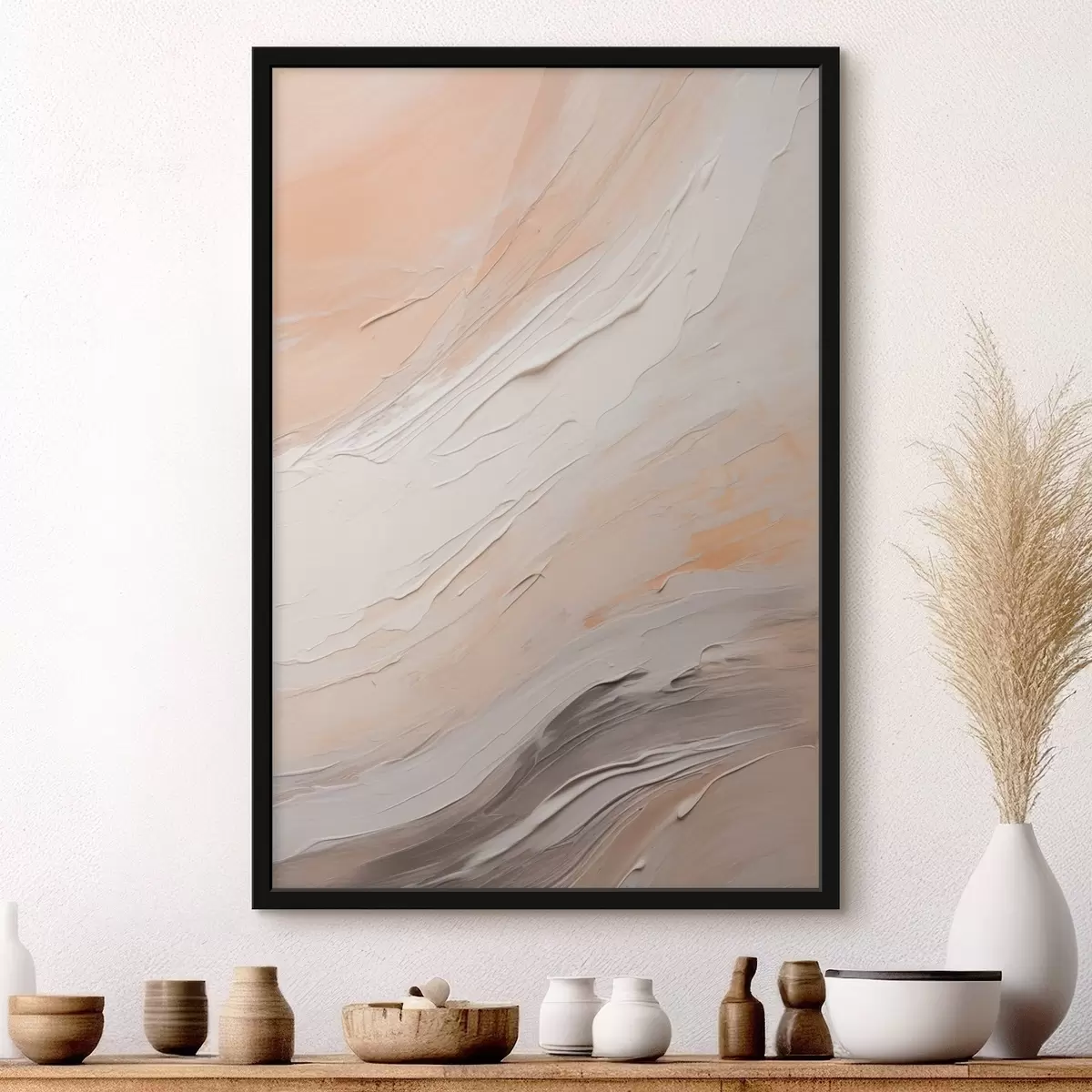 Poster Texturovaná omítka ve tvaru vírů v teplé béžové barvě s jemnou šedou f46511