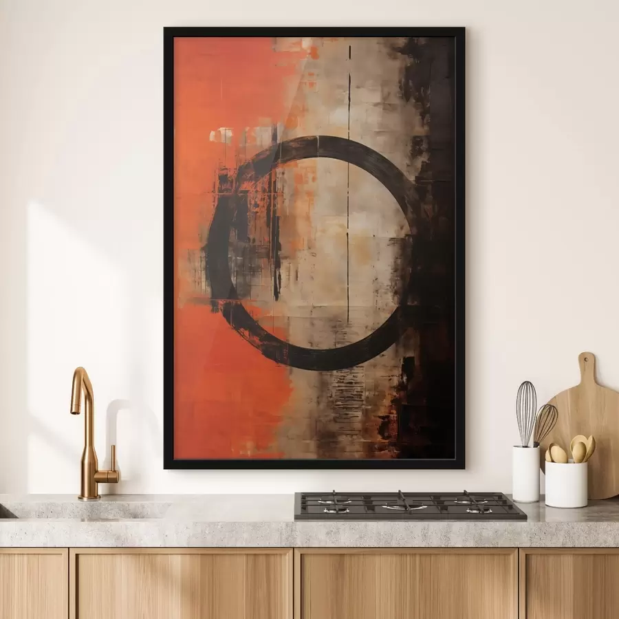 Fototapet Abstraktní obraz s velkým černým kruhem a teplými texturami f46528