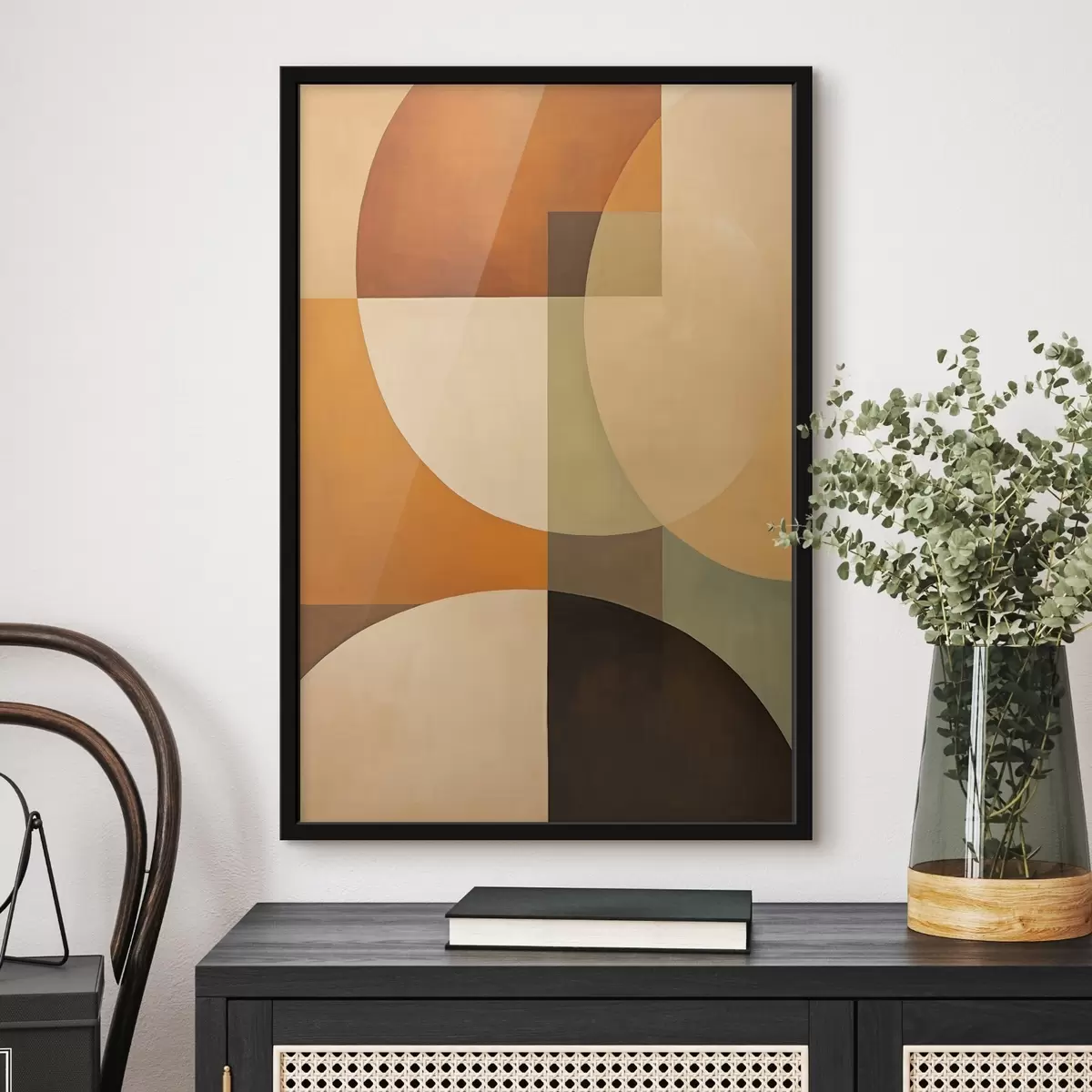 Poster Velké protínající se tvary v terakotově-olivových tónech f46533