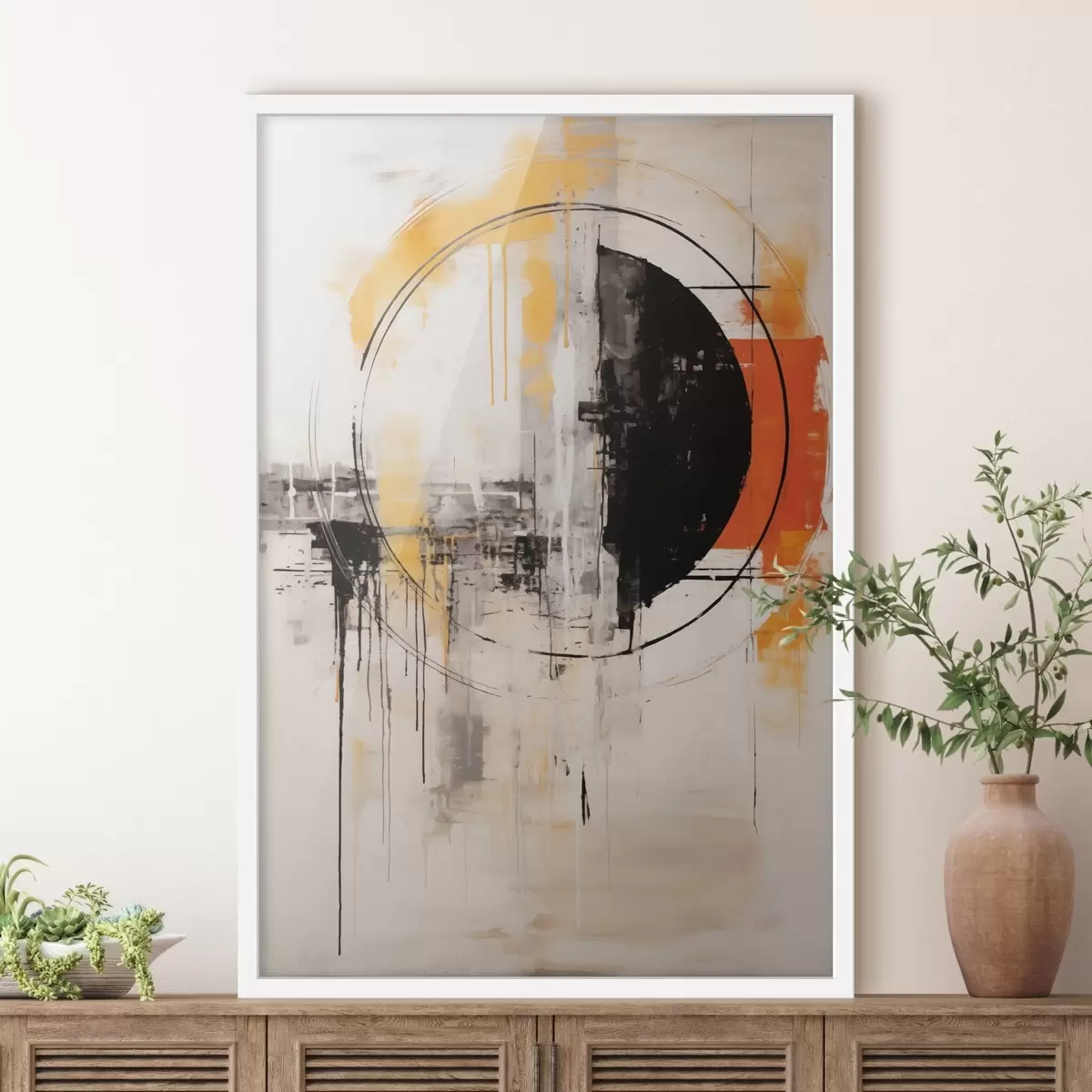 Poster Monochromatický oranžový kruh s texturovanými kapkami f46536