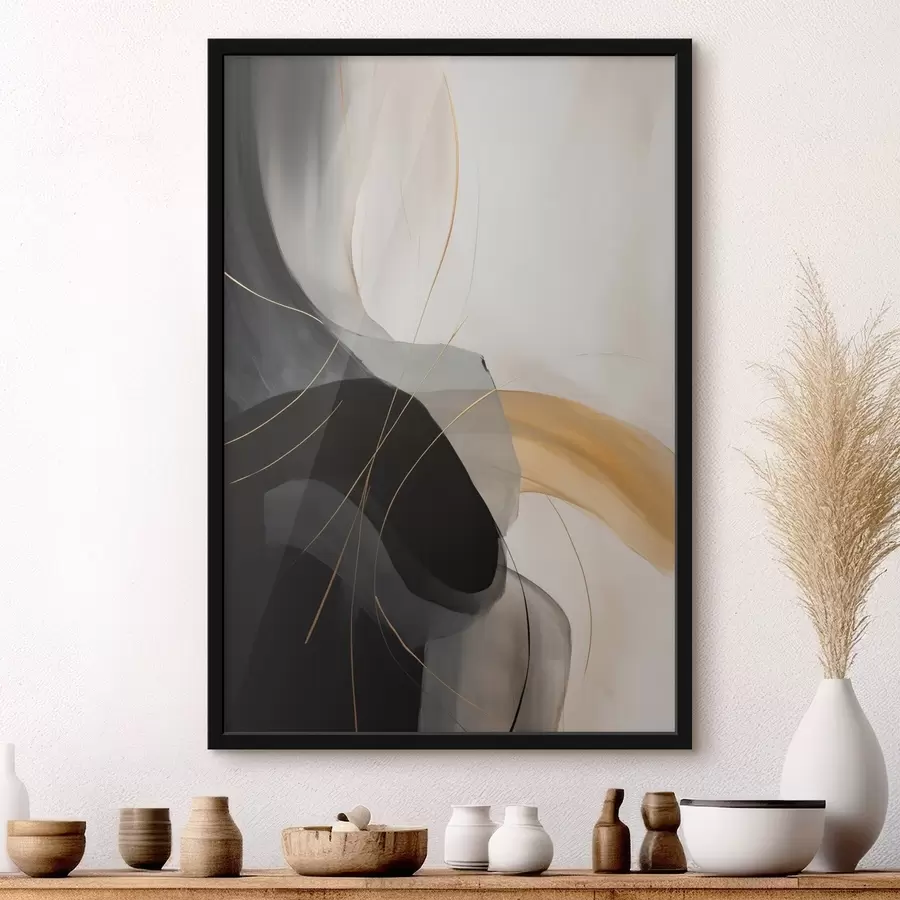 Fototapet Jemné křivky v černé a béžové barvě s teplým akcentem f46542