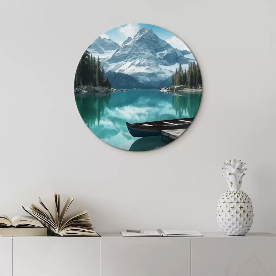 Obraz Alpské jezero s kánoí a zasněženými vrcholky Č. r46481