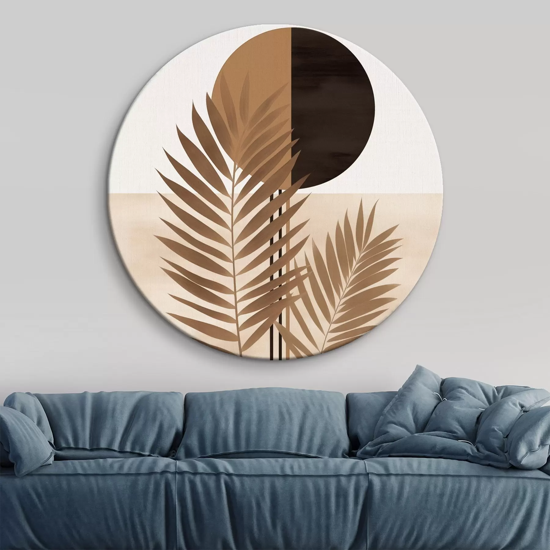 Obraz Dvě palmové listy s motivem rozděleného kruhu slunce Č. r46491