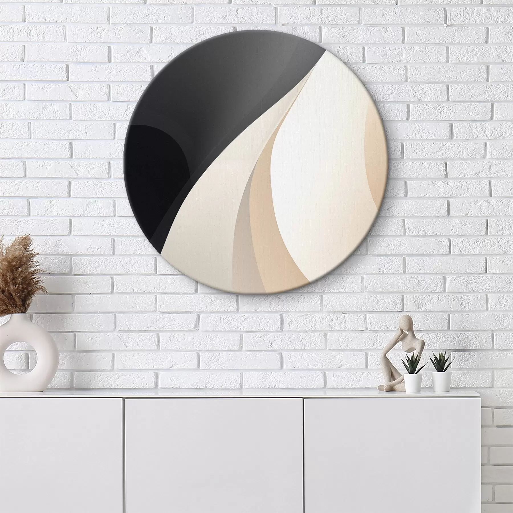 Obraz Elegantní překrývající se křivky v barvách uhlí, slonové kosti a písku Č. r46493