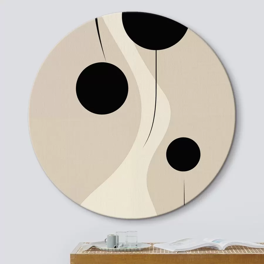 Obraz Minimální kruhy na béžovém pozadí s akcenty plynulých linií Č. r46496