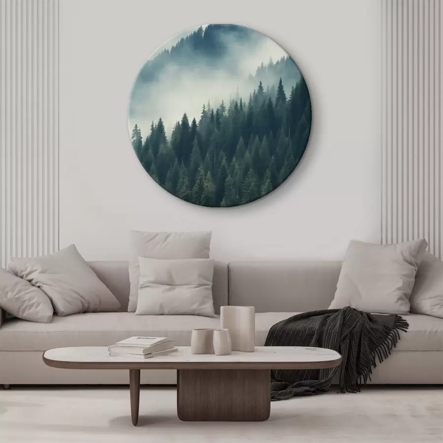 Obraz Mlha nad jehličnatými svahy, sytě zelené tóny Č. r46516