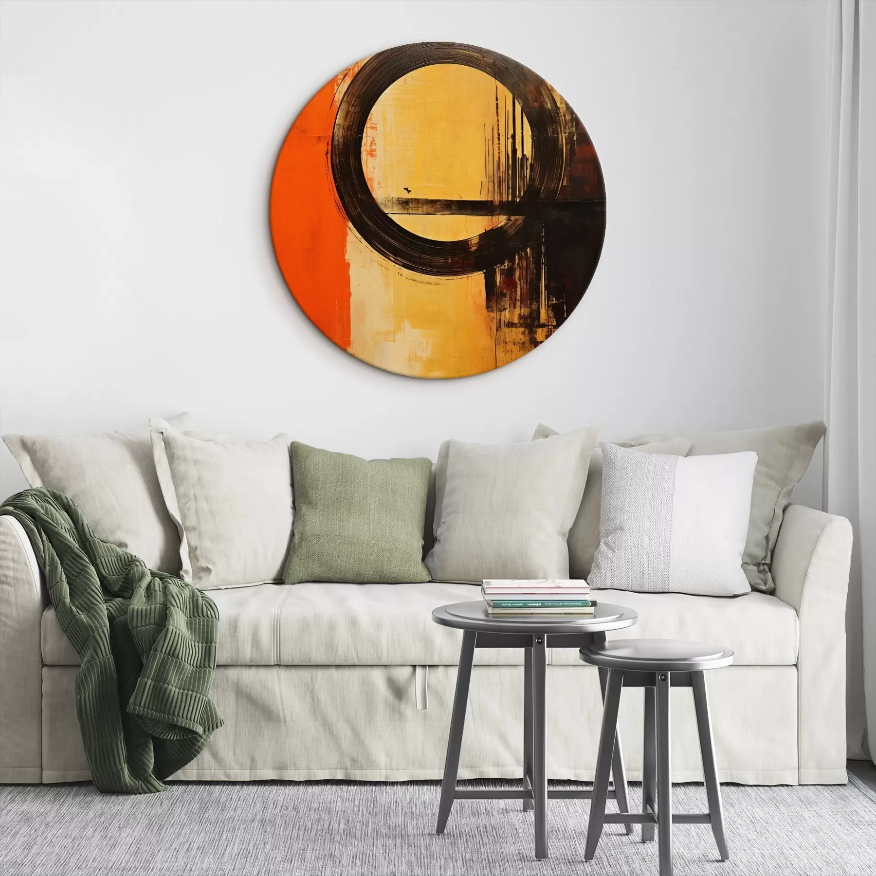 Obraz Abstraktní motiv s černým prstencem na terakotově-pískovém pozadí Č. r46529