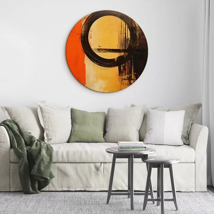 Obraz Abstraktní motiv s černým prstencem na terakotově-pískovém pozadí Č. r46529