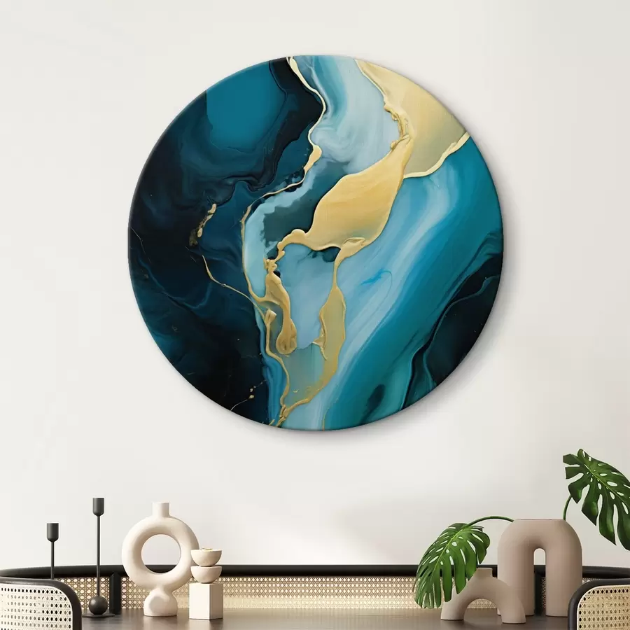 Obraz Modrozelený abstraktní vzor s okrovým pruhem Č. r46530