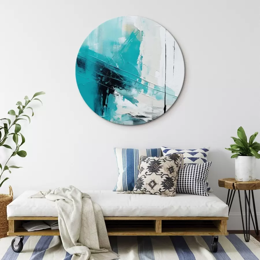 Obraz Tyrkysové tahy na bílém pozadí s černou čárkou Č. r46545