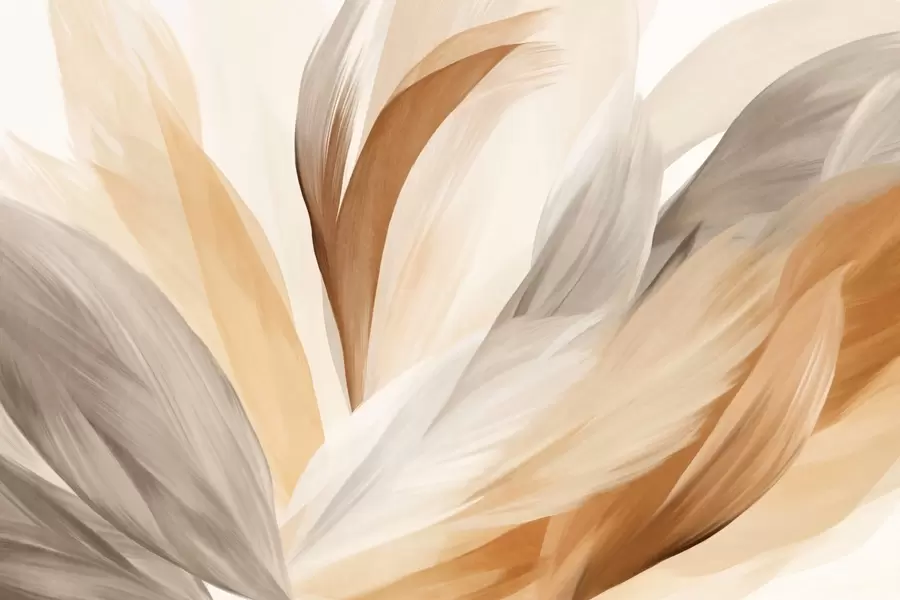 Fototapet Abstraktní texturované peří v hnědé, bílé a šedé barvě a různých odstínech, překrývající se na bílém pozadí w09531