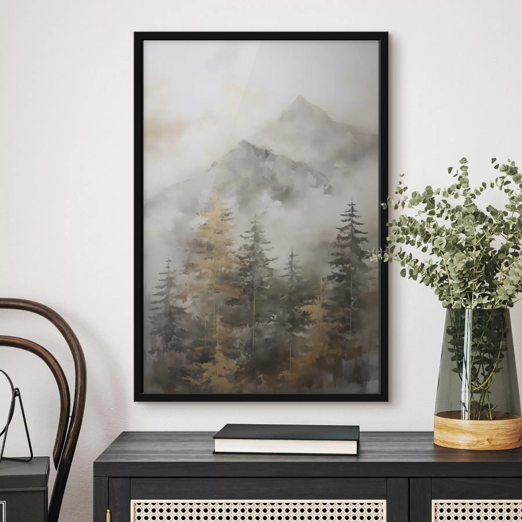 Fototapet Les na pozadí hor, imitace malby f46670