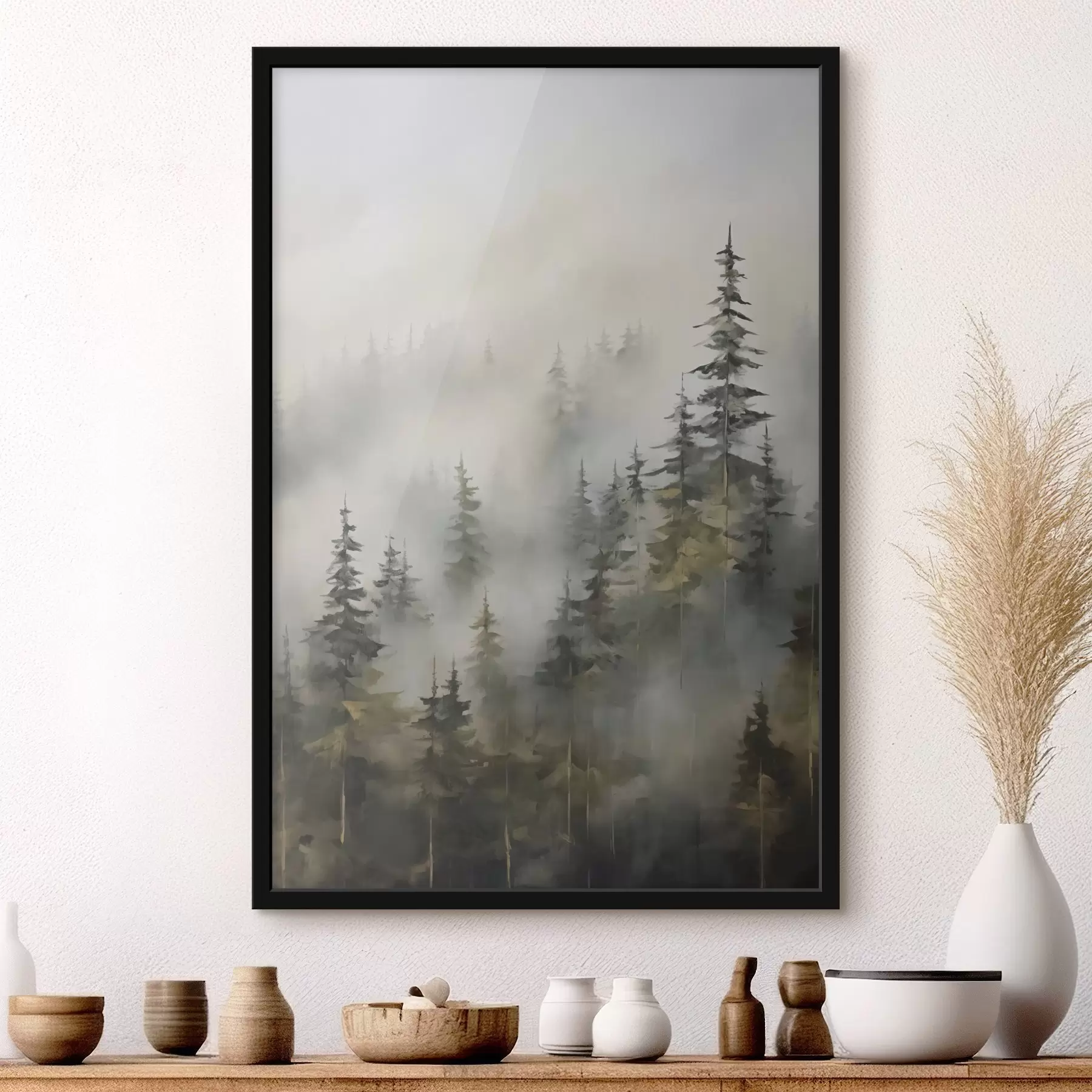 Fototapet Les v mlze imitace malby f46671