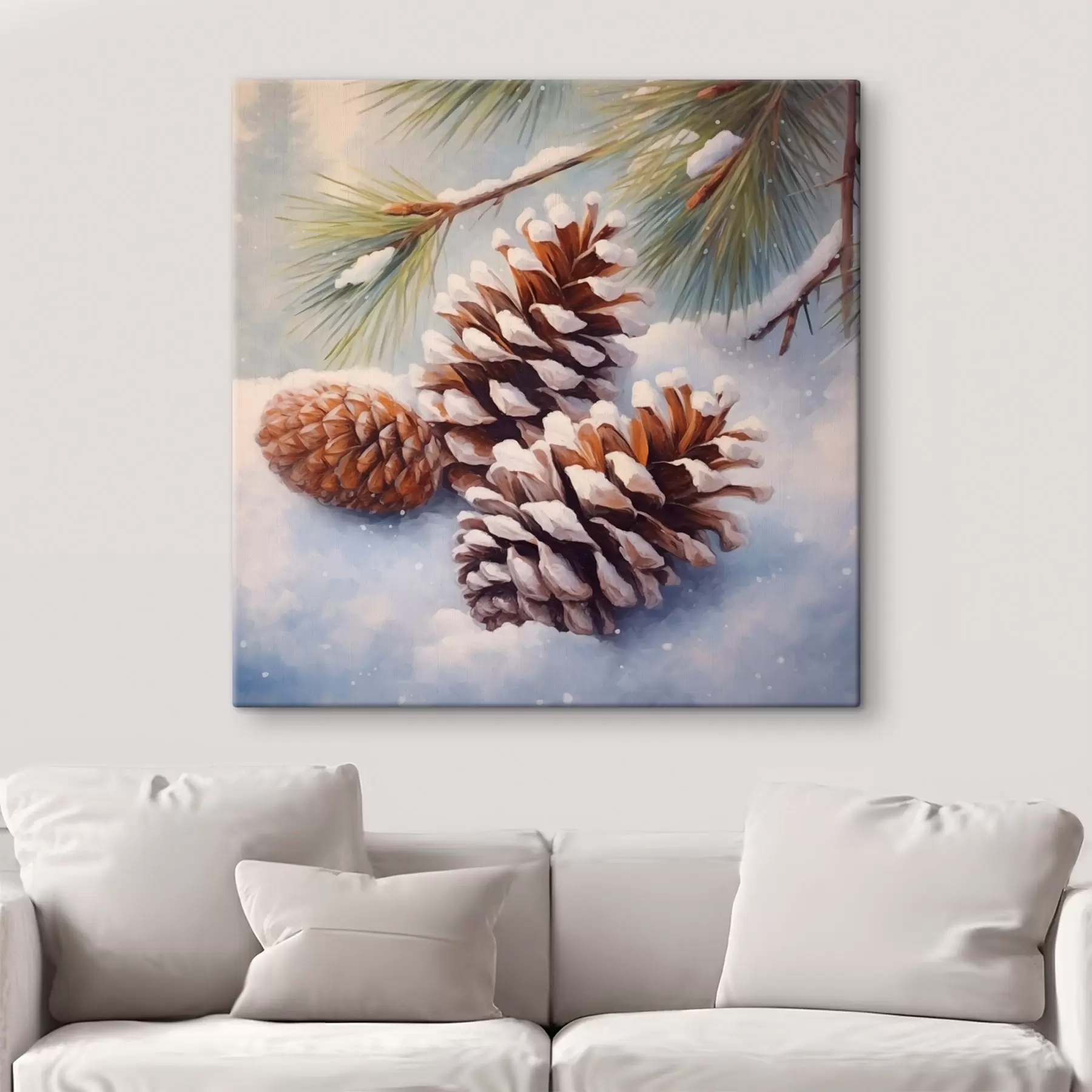 Obraz Sněhem pokryté šišky a větve Č. s46631