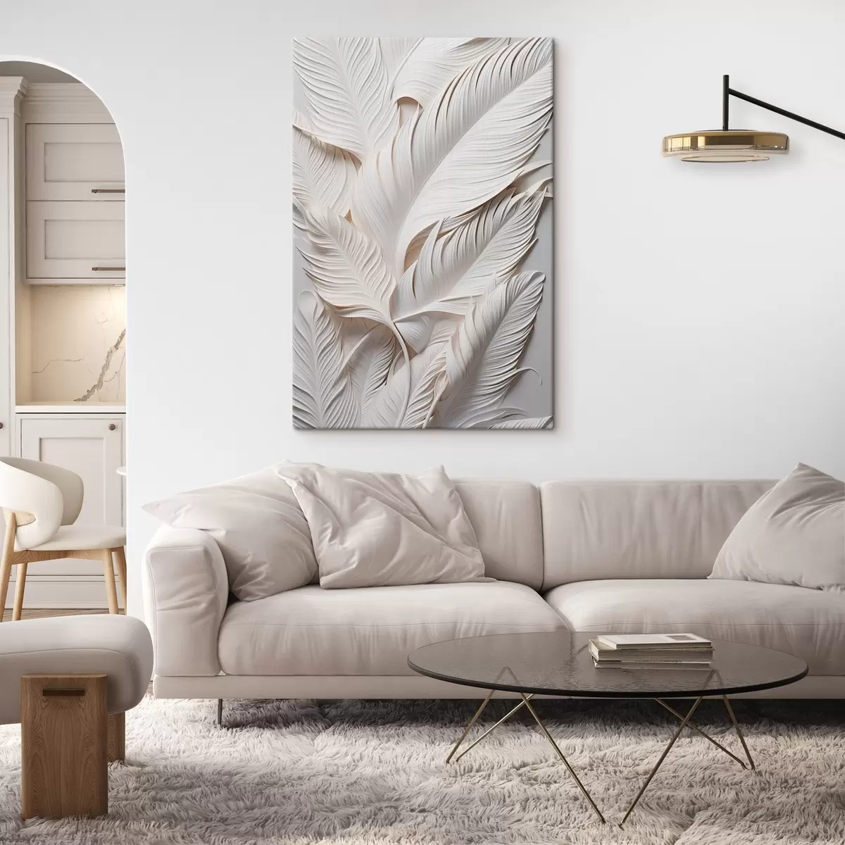 Obraz Bílé listy se složitými detaily, vytvářející texturovaný a vrstvený efekt, minimalistické umění Č. s46706