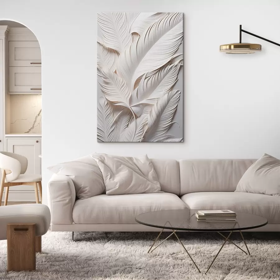 Obraz Bílé listy se složitými detaily, vytvářející texturovaný a vrstvený efekt, minimalistické umění Č. s46706