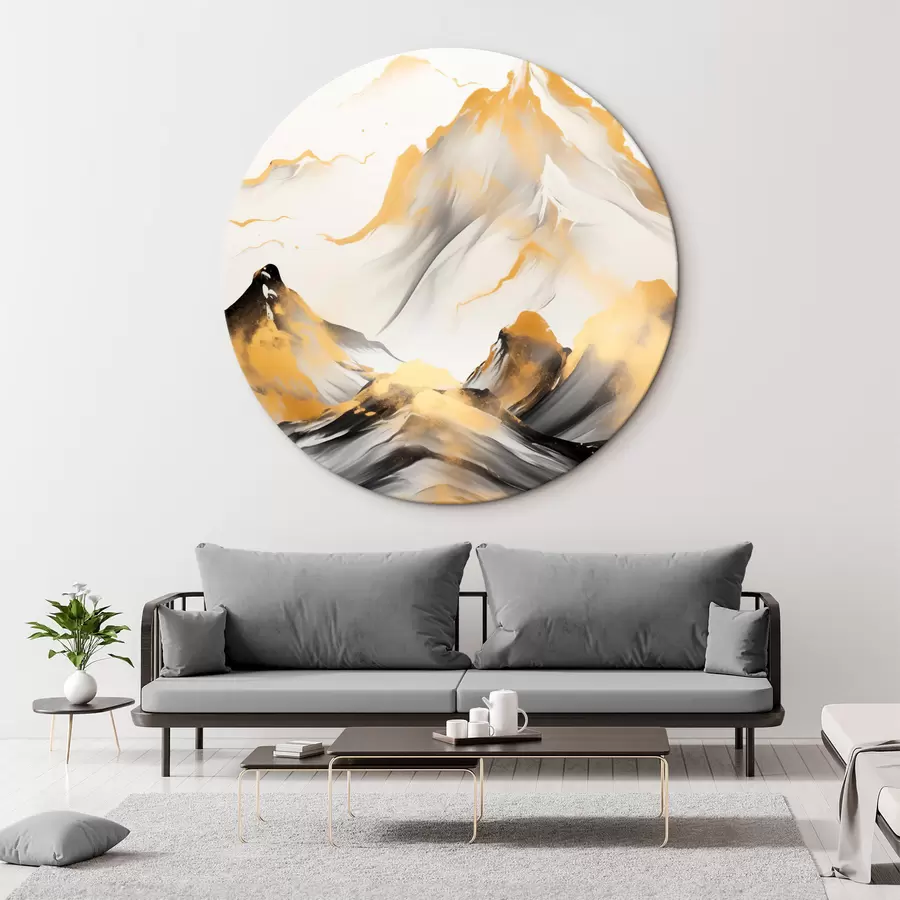 Obraz Texturované žluté a černé hory se zasněženými vrcholy, styl malby tuší, minimalistické pohoří Č. r46683