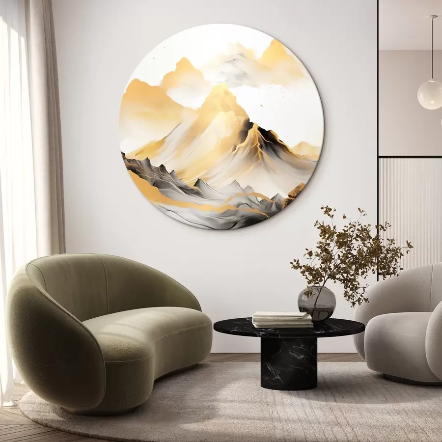 Obraz Texturované žluté a černé hory se zasněženými vrcholy, styl malby tuší, minimalistické pohoří Č. r46684