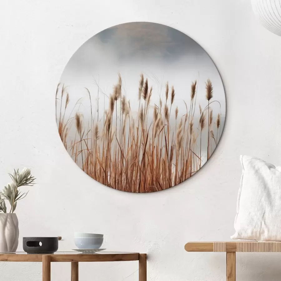 Obraz Vysoké rákosí rostoucí ve vodní ploše, voda odráží rákosí, mlhavé pozadí, měkké světlo, přírodní scéna Č. r46696