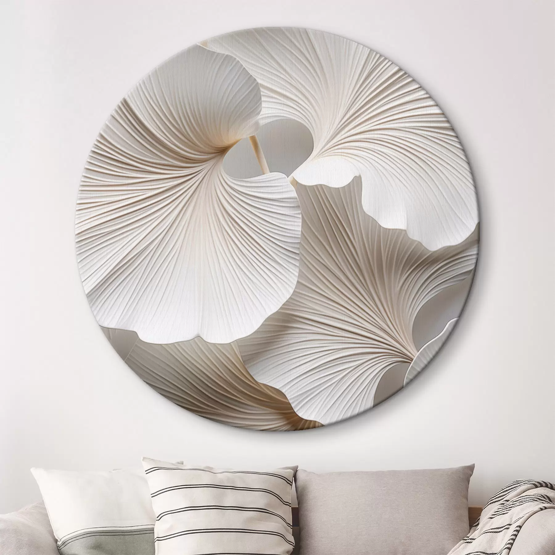 Obraz Bílé listy ginkgo biloba s detailními žilkami, jemným osvětlením, texturovaným elegantním a minimalistickým designem Č. r46705