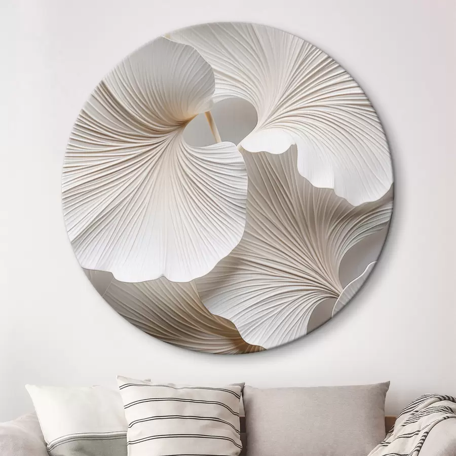 Obraz Bílé listy ginkgo biloba s detailními žilkami, jemným osvětlením, texturovaným elegantním a minimalistickým designem Č. r46705