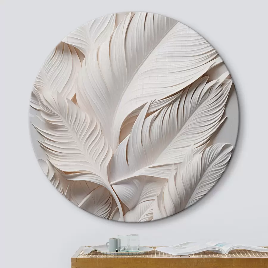 Obraz Bílé listy se složitými detaily, vytvářející texturovaný a vrstvený efekt, minimalistické umění Č. r46706