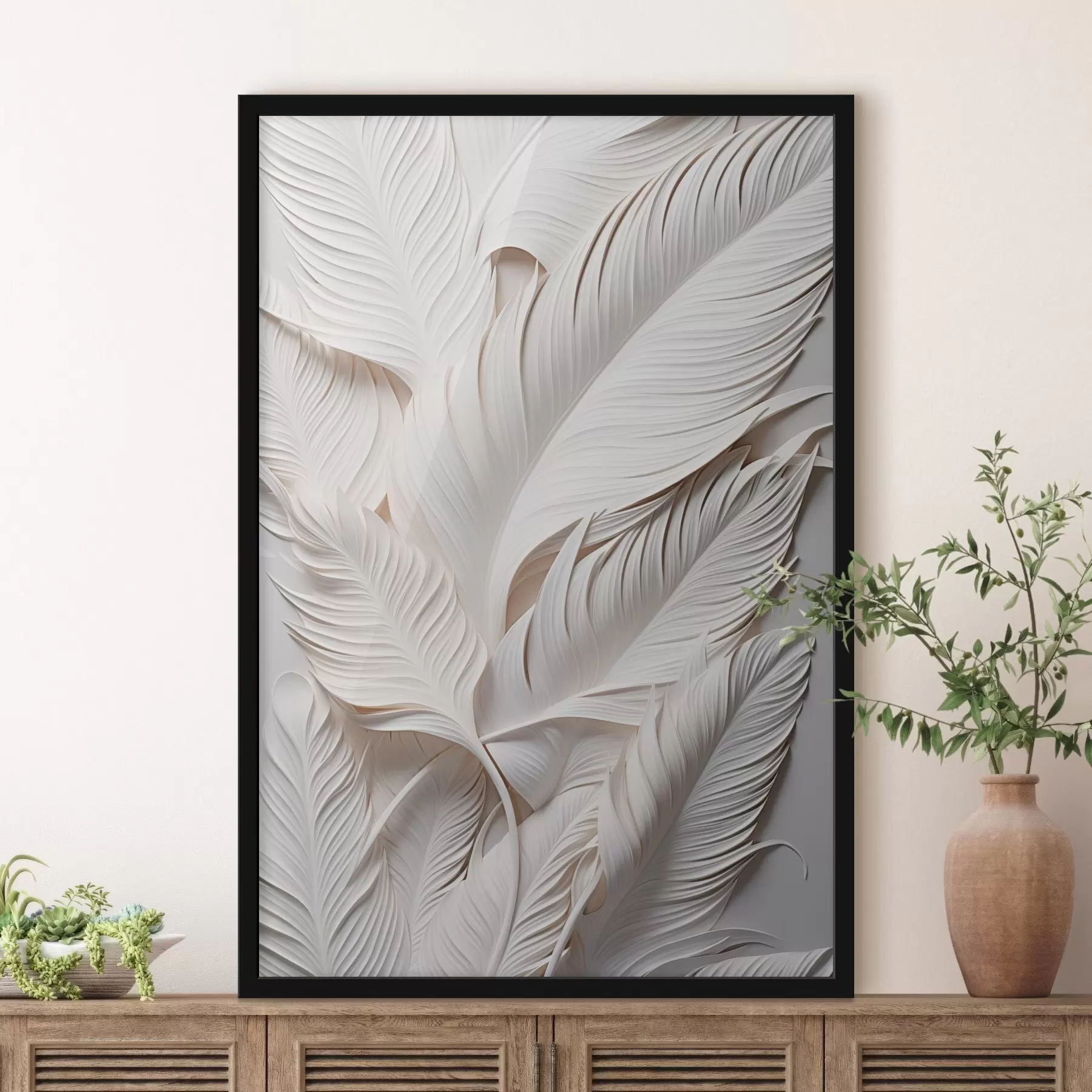 Fototapet Bílé listy se složitými detaily, vytvářející texturovaný a vrstvený efekt, minimalistické umění f46706