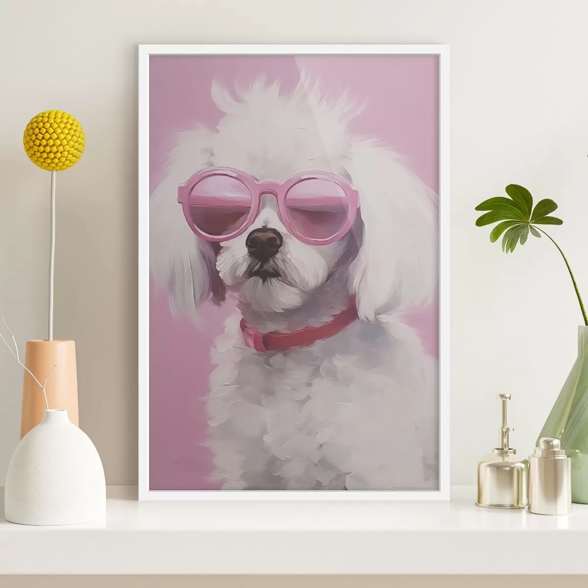 Poster Malý pes s brýlemi je napodobeninou malby. f46722