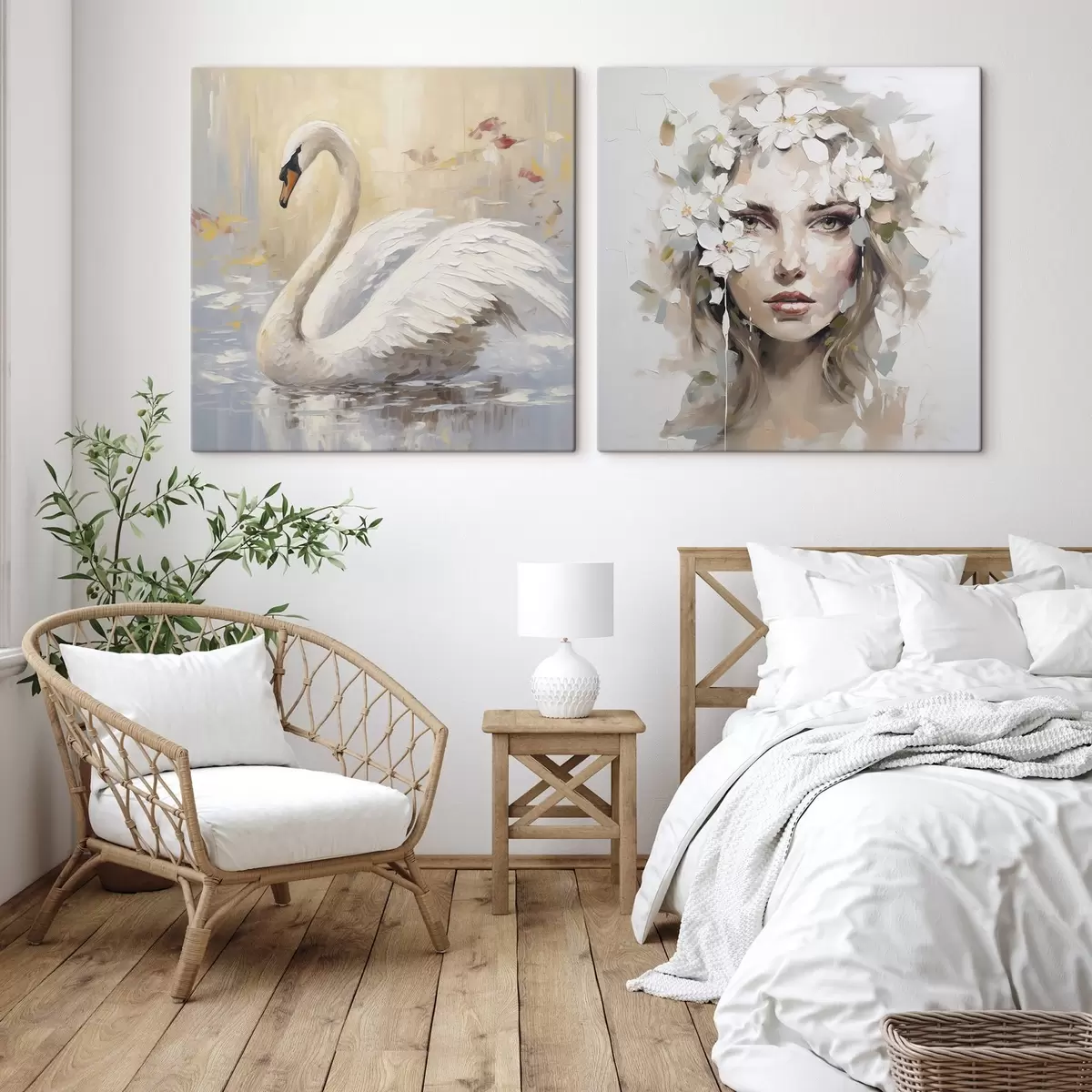 Obraz Labuť a portrét dívky, imitace malby Č. m01030