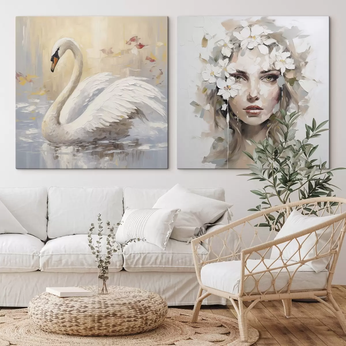Obraz Labuť a portrét dívky, imitace malby Č. m01030