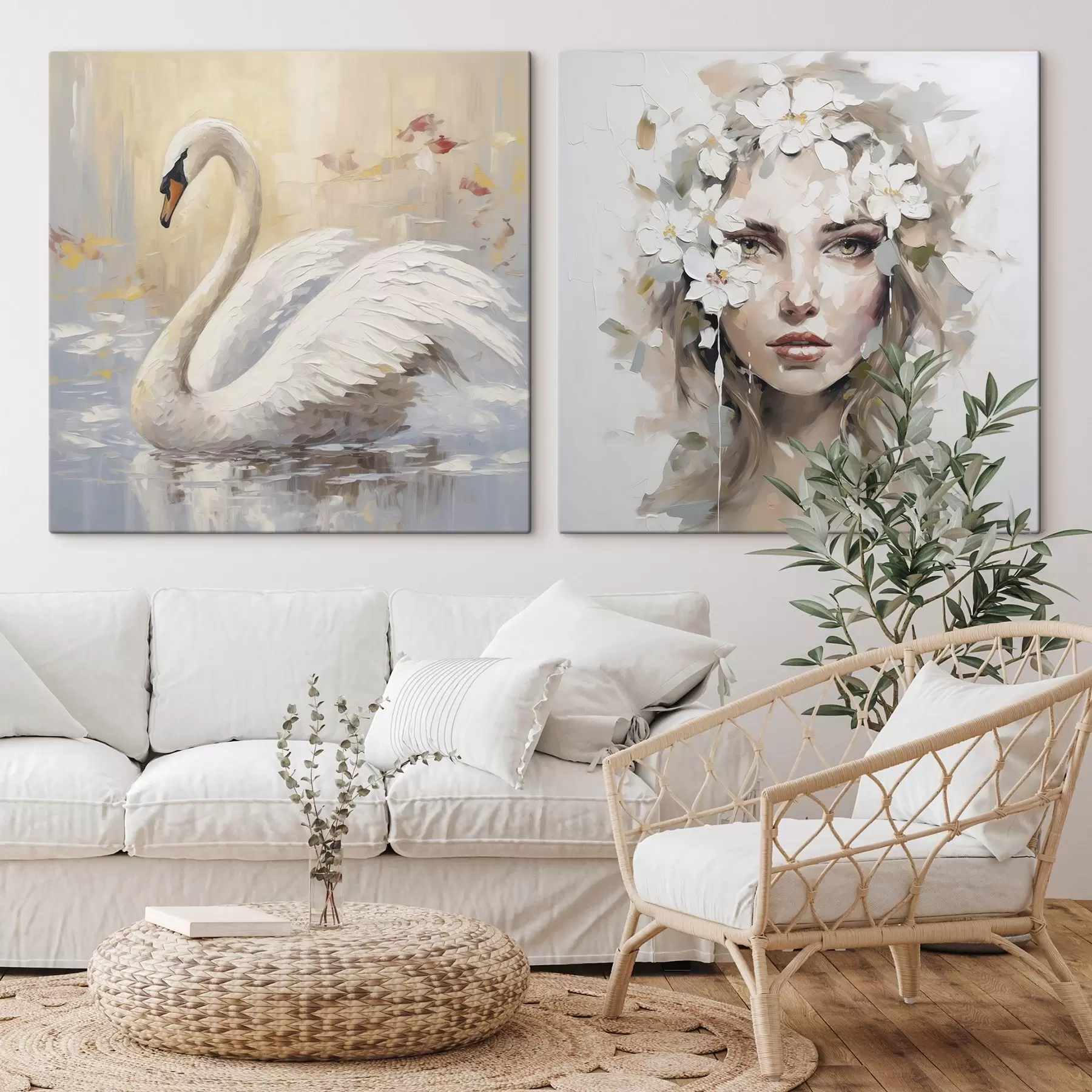 Obraz Labuť a portrét dívky, imitace malby Č. m01030