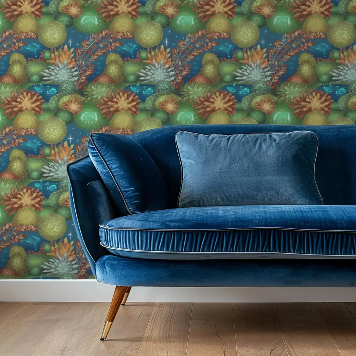 Tapety Pohádková noční zahrada s jezerem a zářícími zvířaty a00851