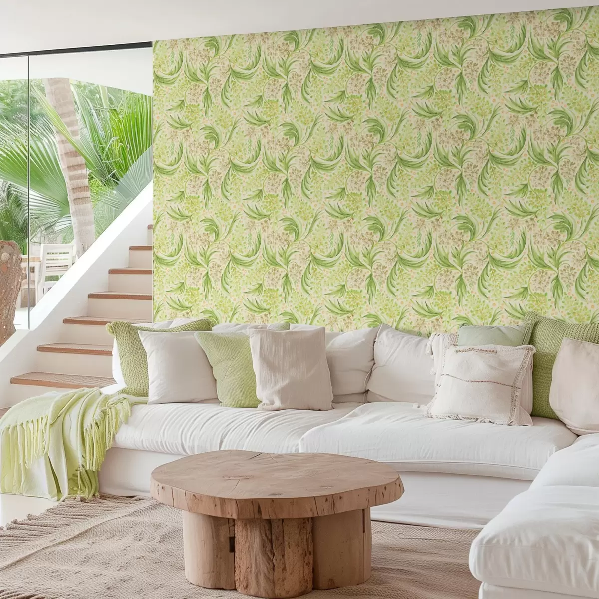 Tapety Lehký květinový vzor v jemných zelených odstínech a00853