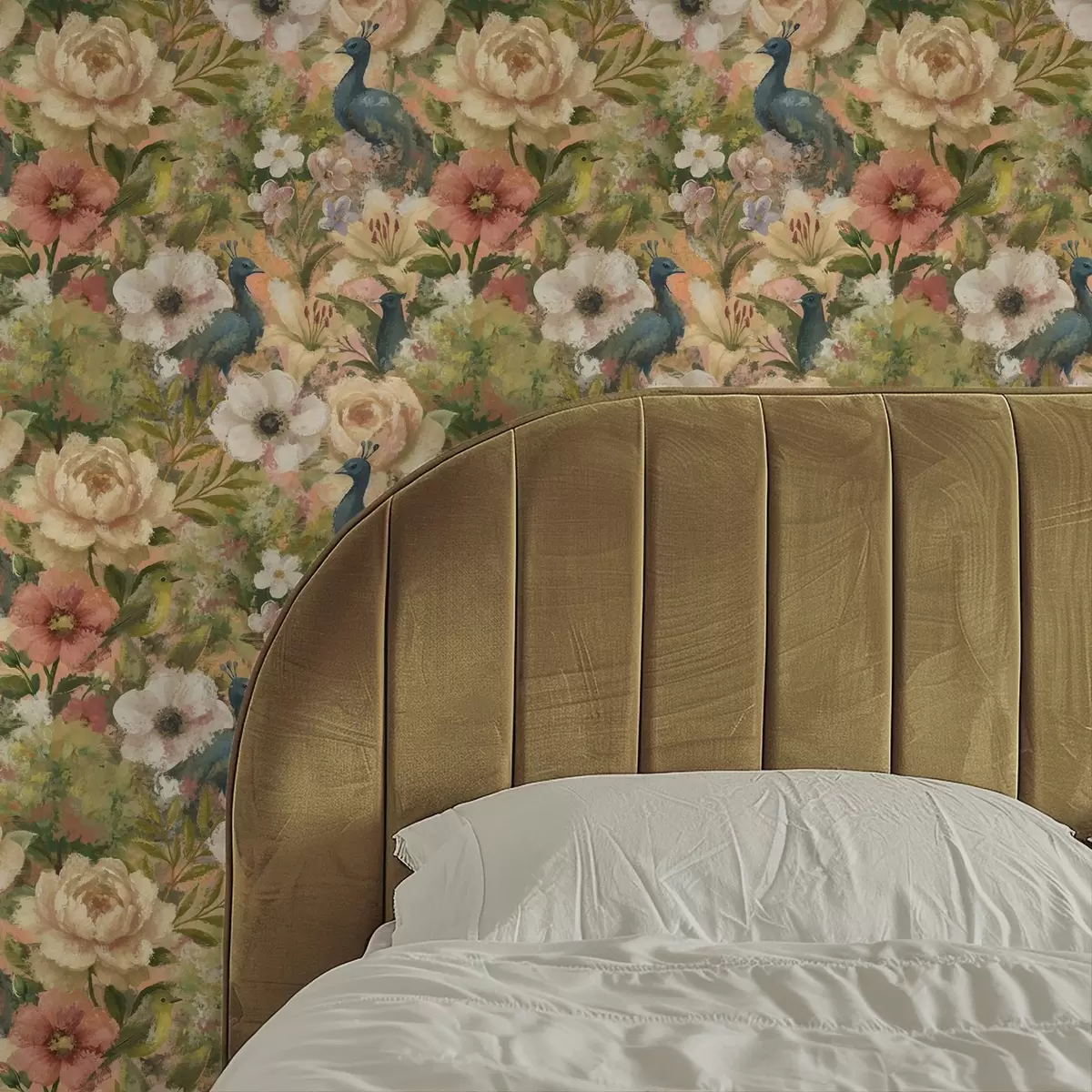 Tapety Malířská zahrada s pávy a velkými květinami a00885