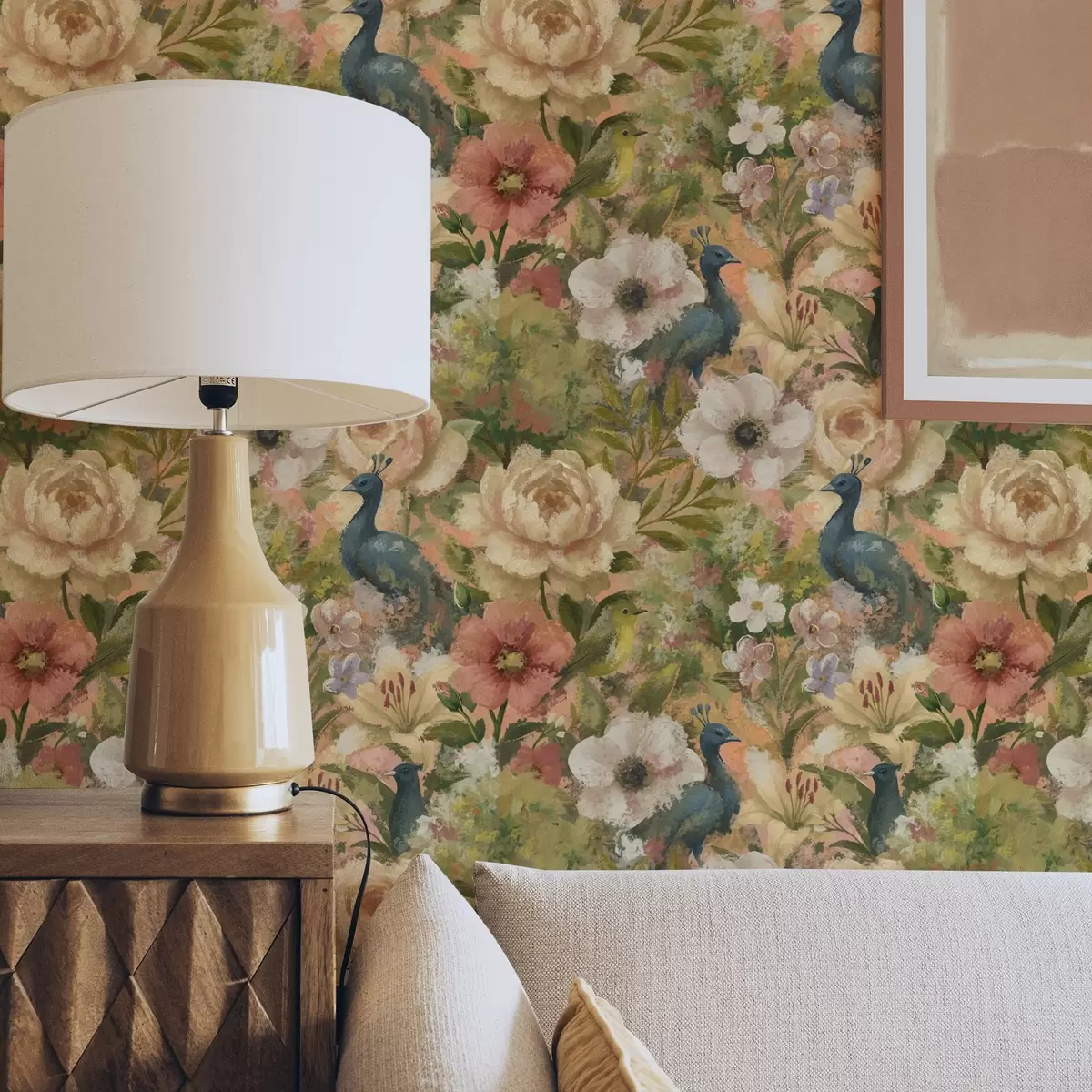 Tapety Malířská zahrada s pávy a velkými květinami a00885