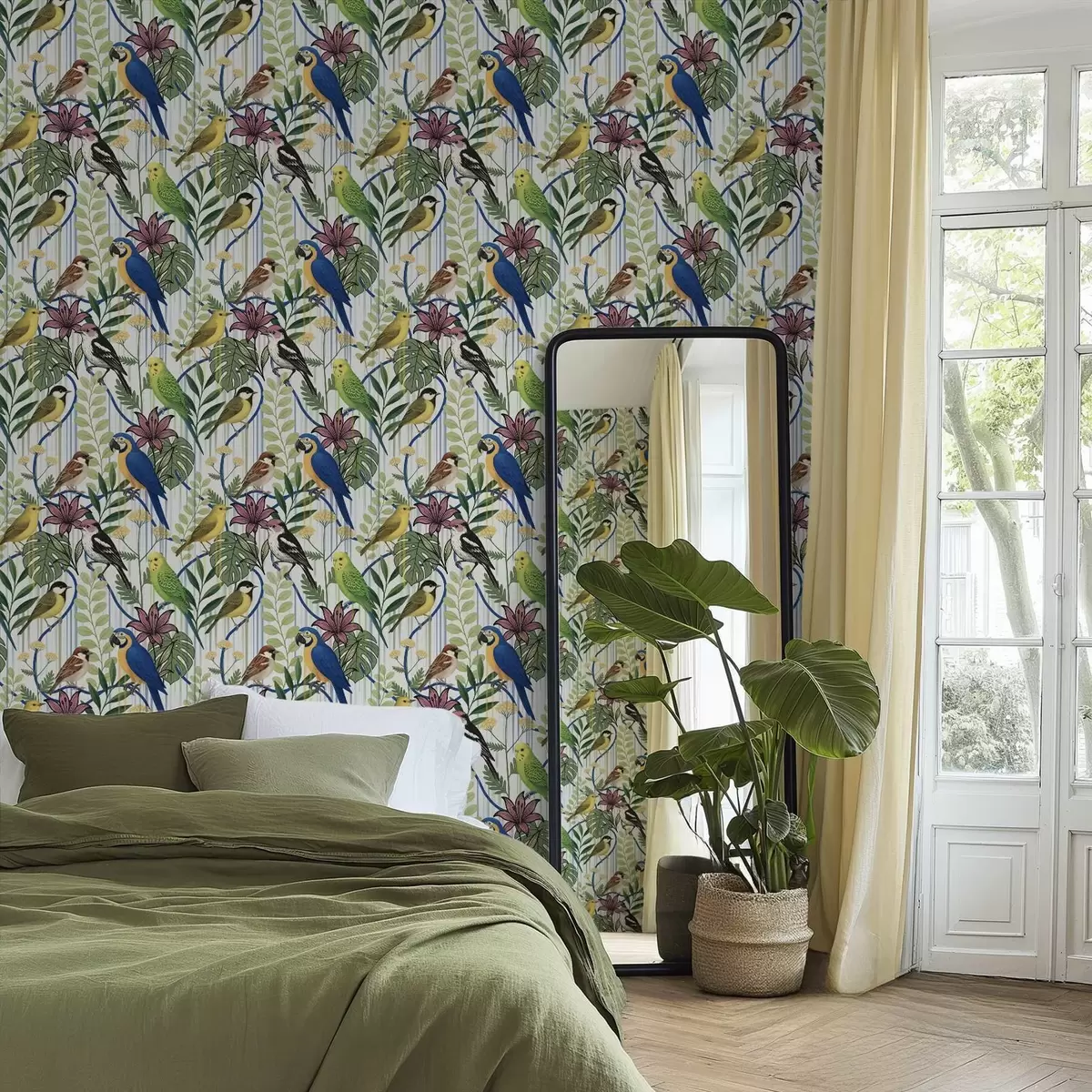 Tapety Zářivé exotické ptáky mezi tropickou zelení a00887