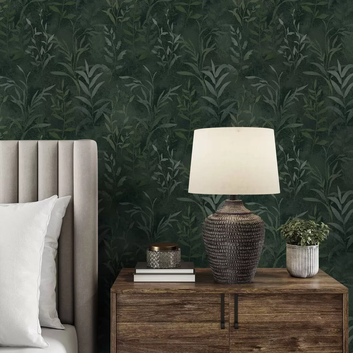 Tapety Tmavě zelené pozadí s průsvitnými větvemi listů a00888