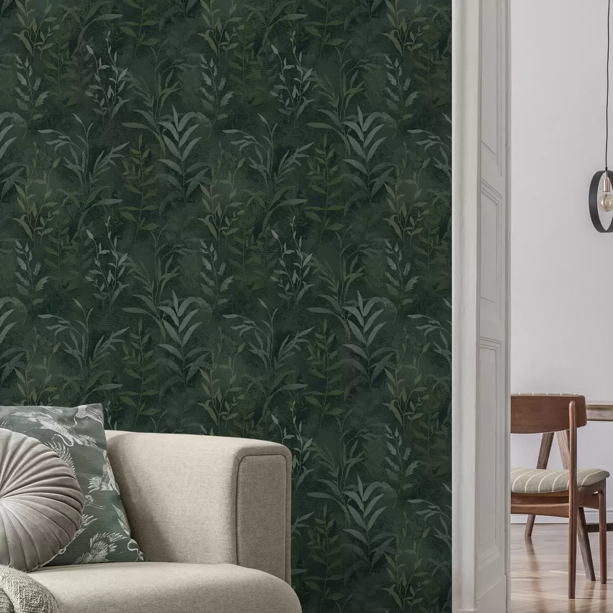 Tapety Tmavě zelené pozadí s průsvitnými větvemi listů a00888