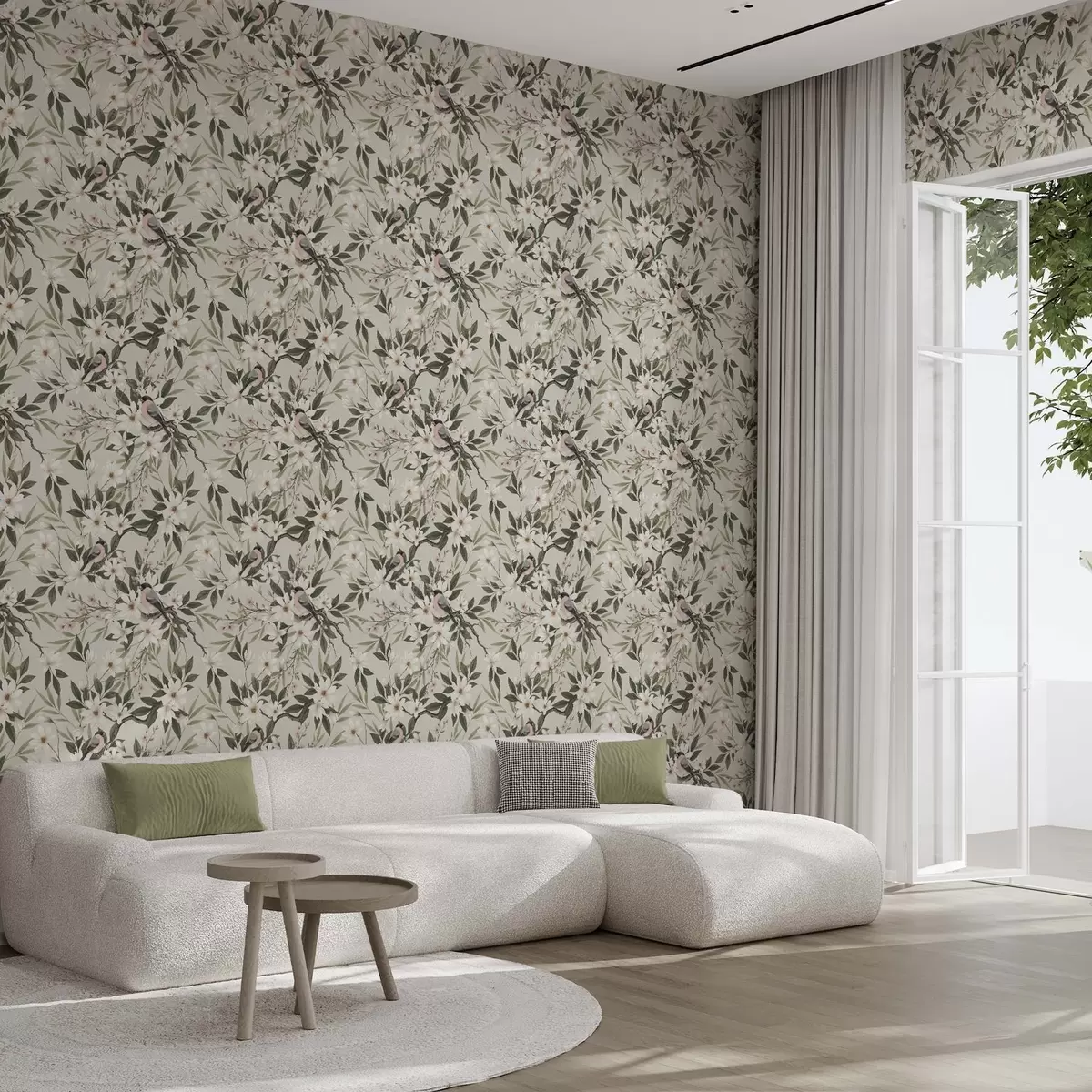 Tapety Hýlové s bílými hrudkami na větvích s krémovými květy a00889