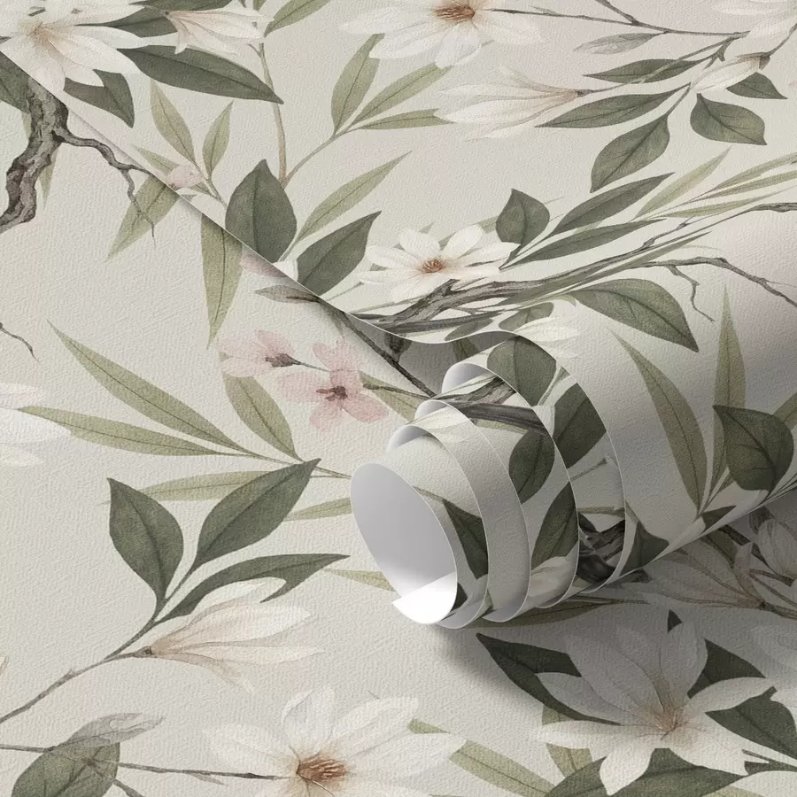 Fototapet Hýlové s bílými hrudkami na větvích s krémovými květy a00889