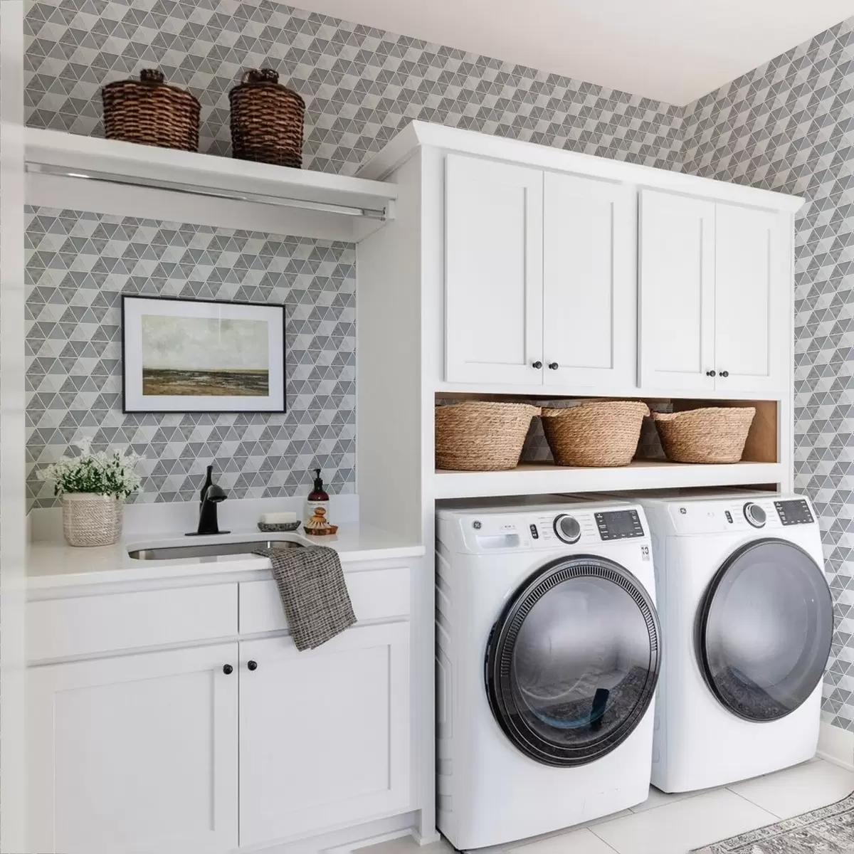 Tapety Geometrie trojúhelníků v chladných modrošedých tónech a00917v1