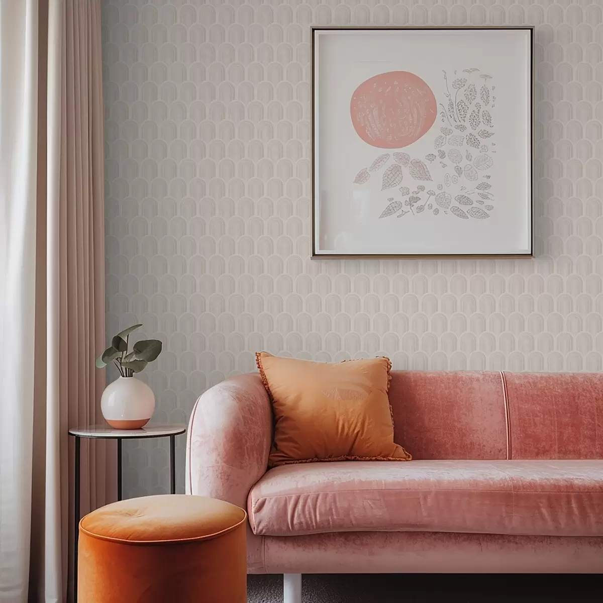 Tapety Řada obloukových tvarů v jemných béžových pruzích, retro styl a00923