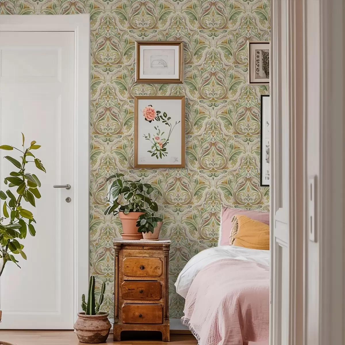 Tapety Akvarelové listové víry v zelených a teplých okrových tónech a00927